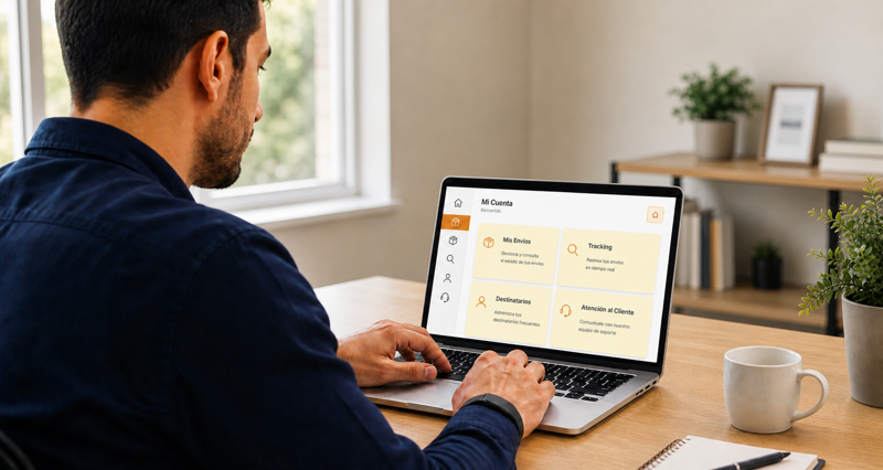 Cliente consultando su cuenta desde una oficina doméstica