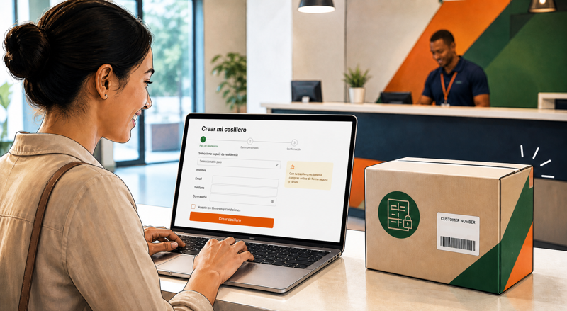 Cliente creando su casillero desde una computadora